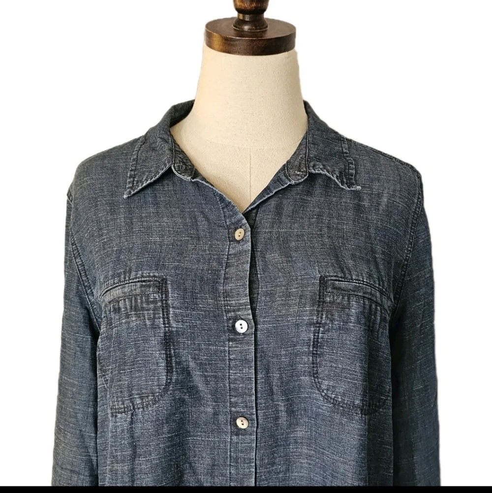 J Jill Large Longsleeve Button Frontt  Roll Tab Chambray   Denim Shirt Dress - Picture 5 of 14